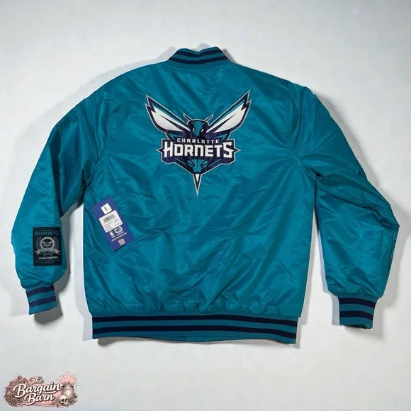 Charlotte Hornets Satin Bomber Jacket Ultra Game NBA Teal Snap Front NWT (Small) - Picture 5 of 5